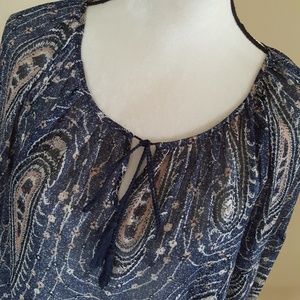 Lucky Brand sheer top size large Blue And Brown Paisley